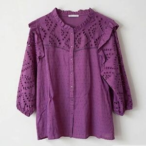 Cato Purple Eyelet Peasant Blouse Size XL